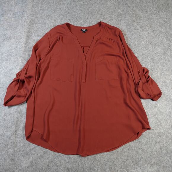 Torrid Top Womens 3X Harper Popover Roll Tab Sleeve Office Career Terracotta - Picture 1 of 9